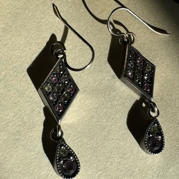 Patricia Locke silver tone multicolored crystal dangle vintage earrings - Picture 9 of 13
